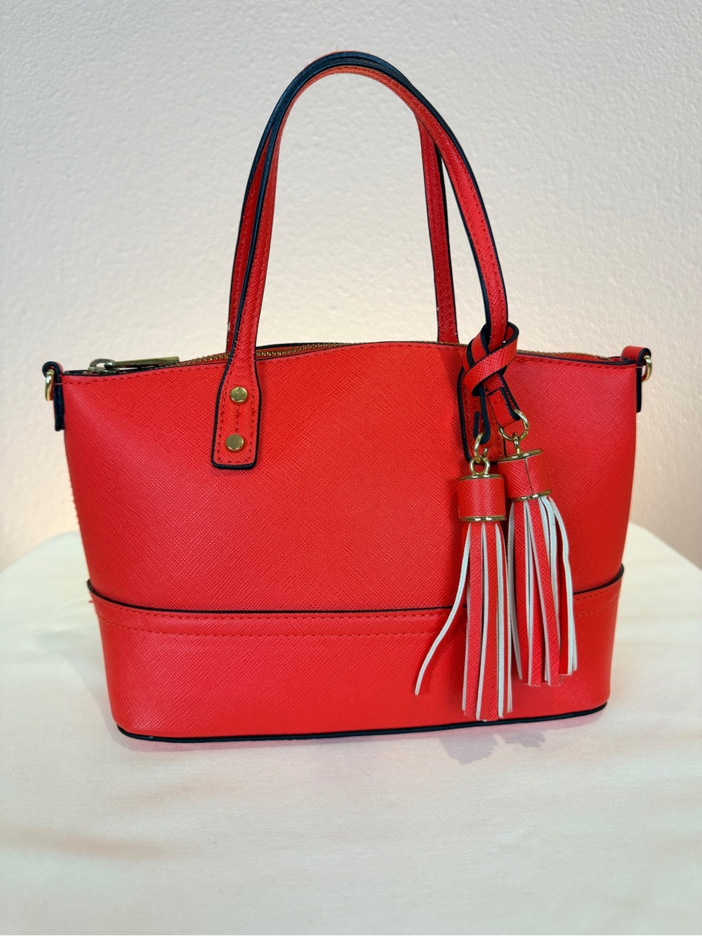 Merona Bright Coral Pink Saffiano Satchel Bag with Tassels